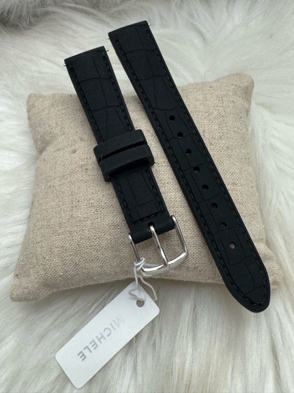 NEW wTags Michele 16MM Silicone Watch Band in Silver Black